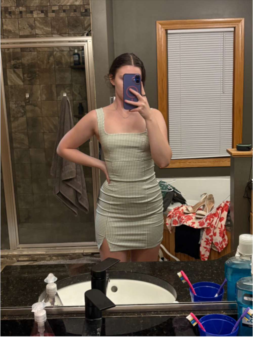 Lulus Green and White Checkered Mini Dress
